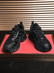 Sporty Chunky Sneakers For Men, Black Lace-up Front Sneakers