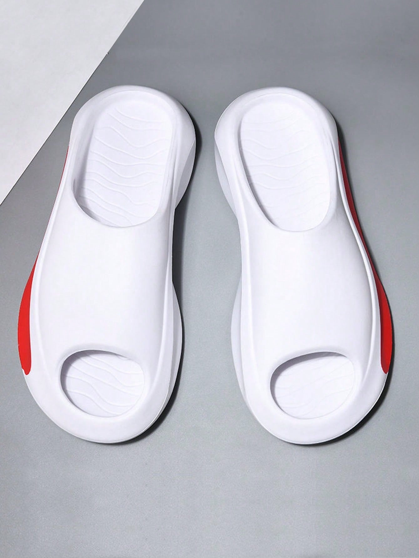 Fashionable Slides For Men, Two Tone Cut Out Design Single Band EVA Slippers