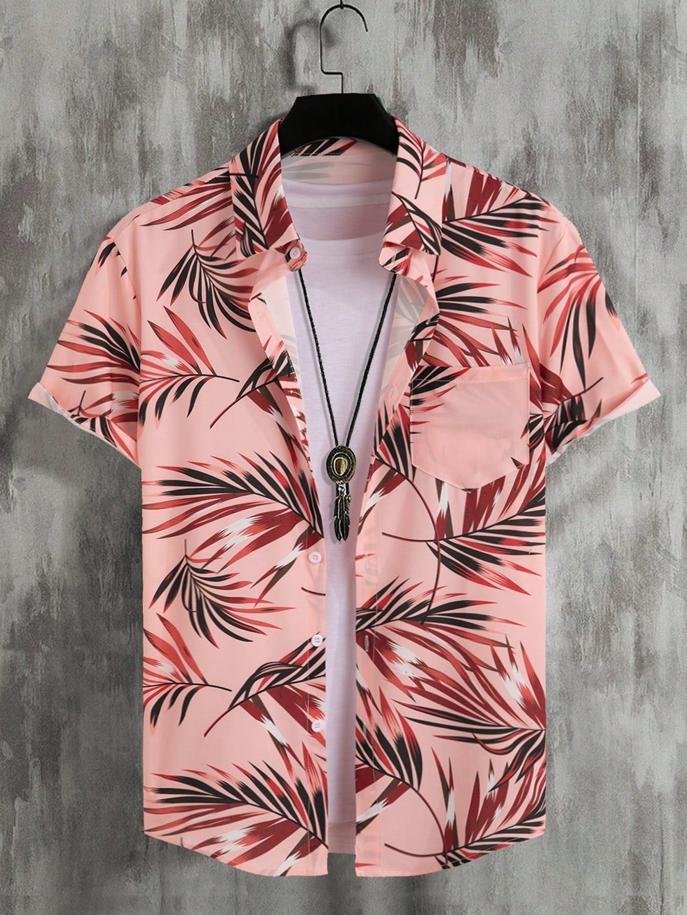 Manfinity RSRT Men Tropical Print One Pocket Front Shirt Without Tee