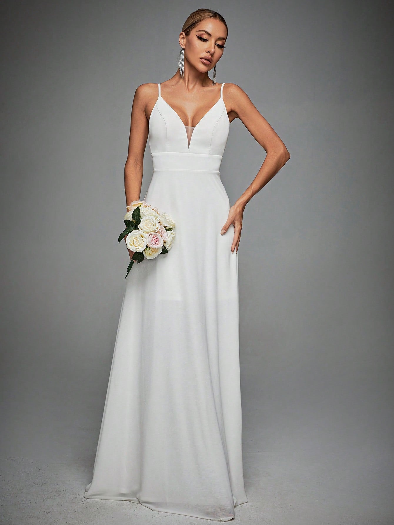 Contrast Lace Backless Cami Wedding Dress