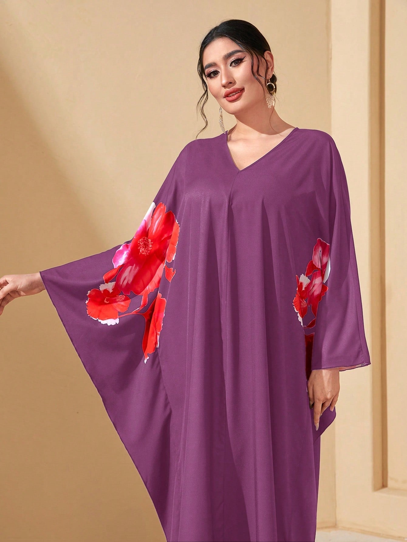 Najma Floral Print Batwing Sleeve Kaftan