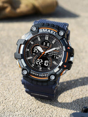 1pc Men's Alloy Dual Display Sports Watch