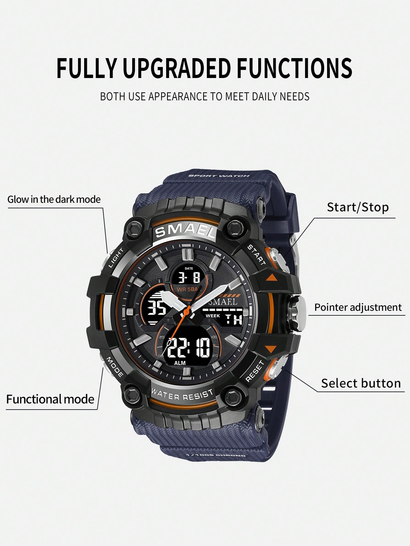 1pc Men's Alloy Dual Display Sports Watch