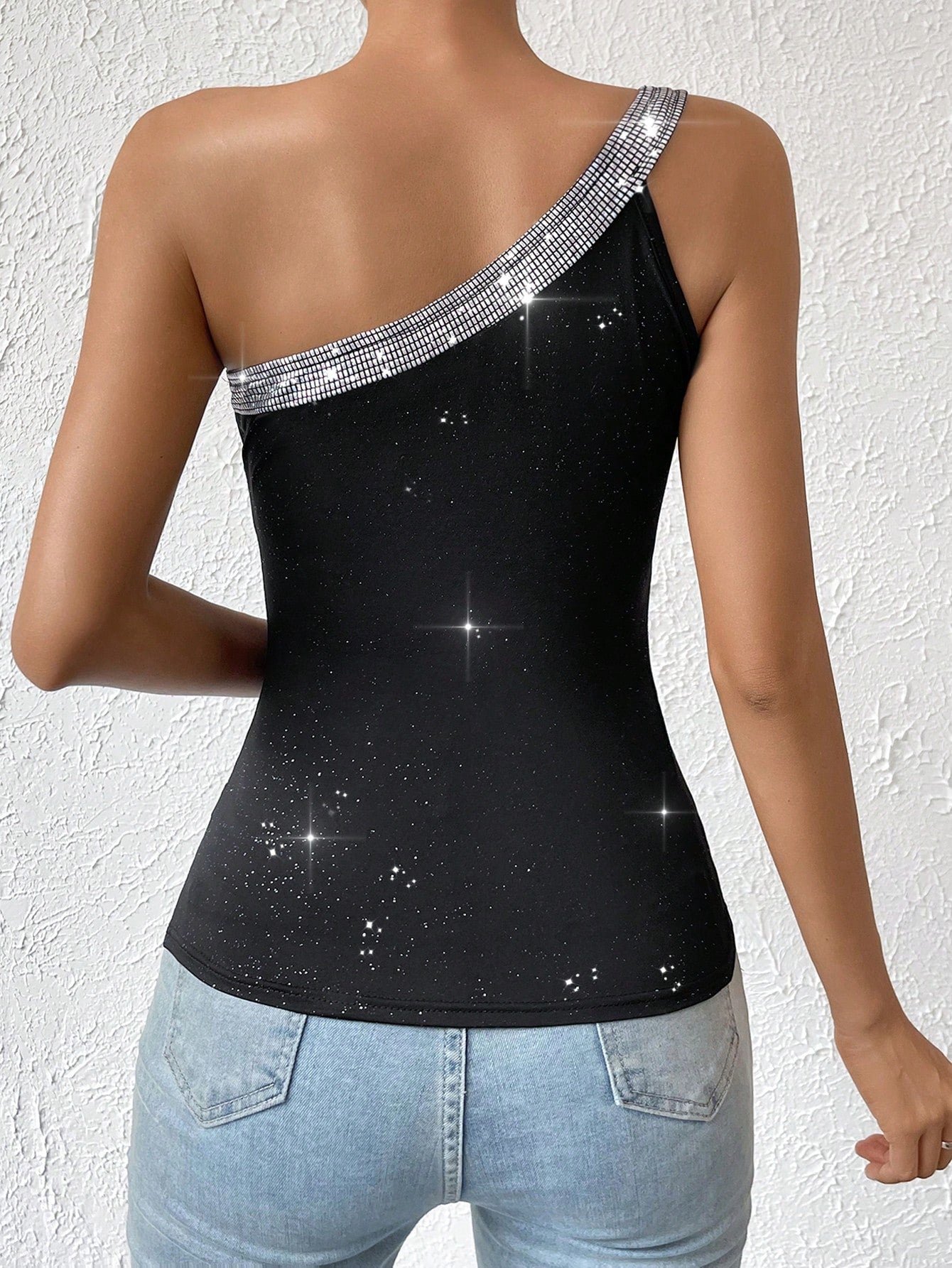 BAE Contrast Sequin One Shoulder Top