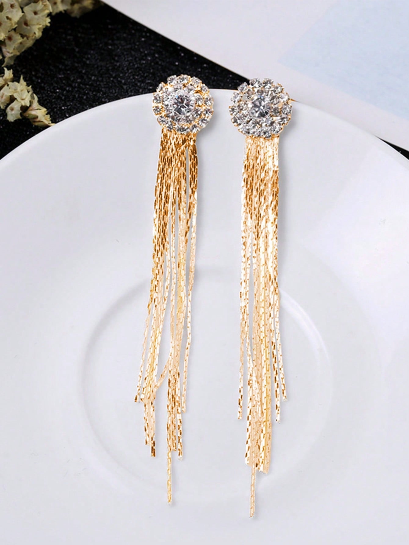 Rhinestone Decor Metal Tassel Drop Earrings Long Exaggerated Rhinestones Tassel Earrings Decor Gifts 1Pair