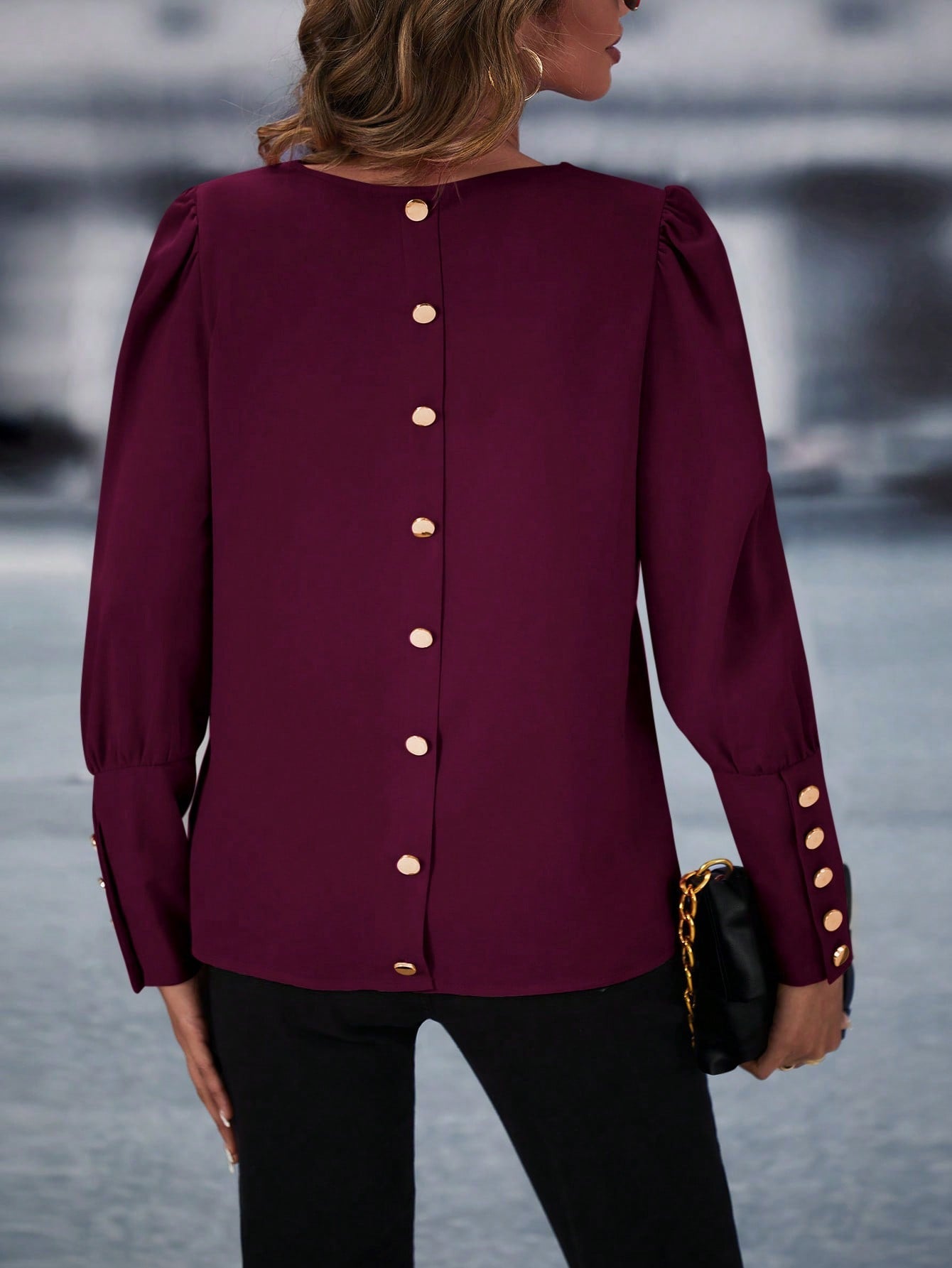 LUNE Puff Sleeve Button Detail Blouse