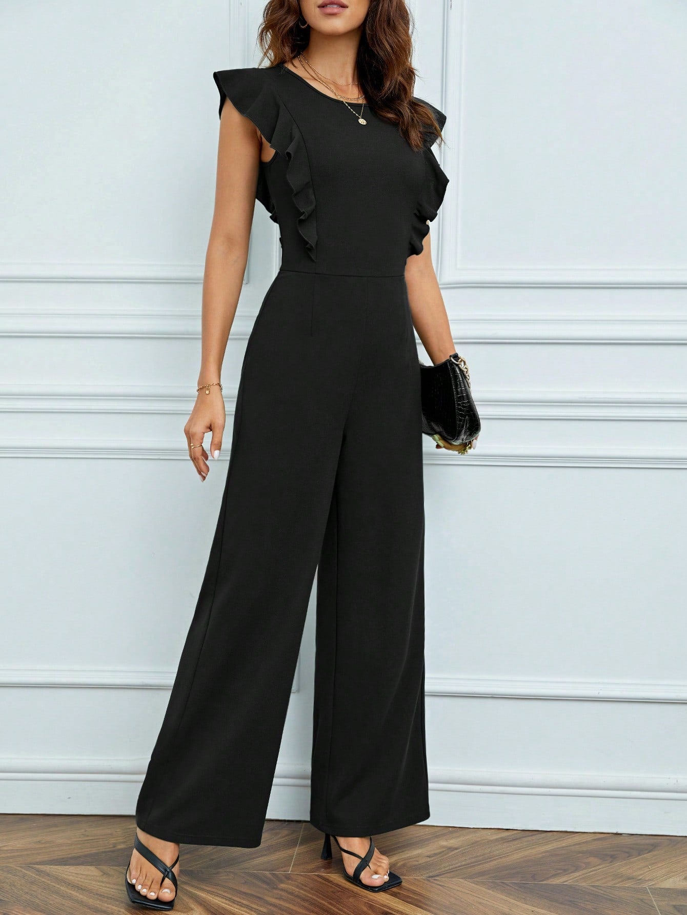 Tall Ruffle Trim Keyhole Back Jumpsuit