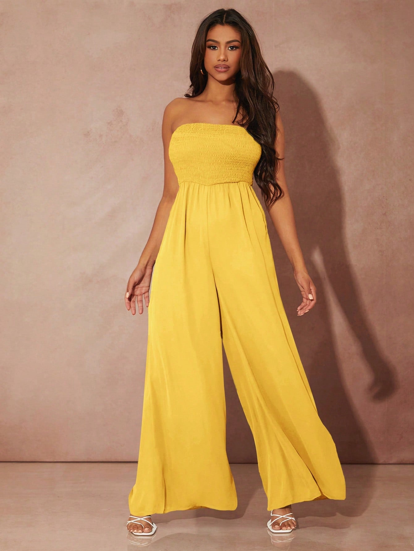 SXY Solid Wide Leg Tube Jumpsuit