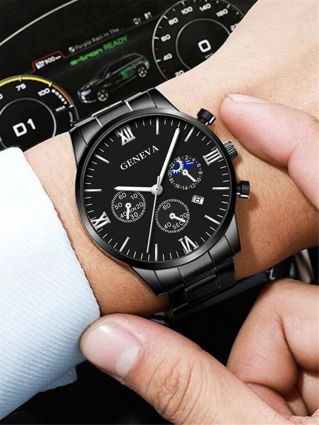 Men Date Detail Quartz Watch & 2pcs Rudder Decor Bracelet