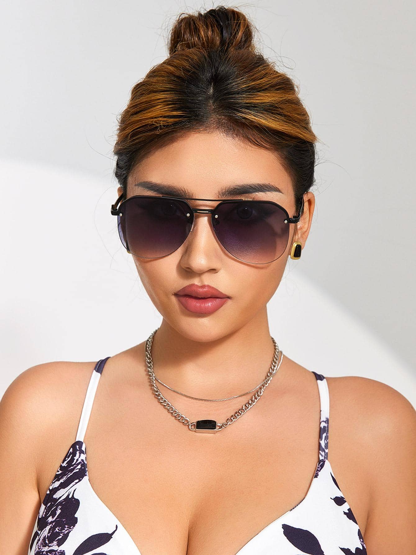 1pair Women Aviator Frame Boho Fashion Glasses For Outdoor Beach Party Club