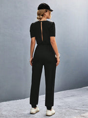 LUNE Puff Sleeve Knot Front Jumpsuit