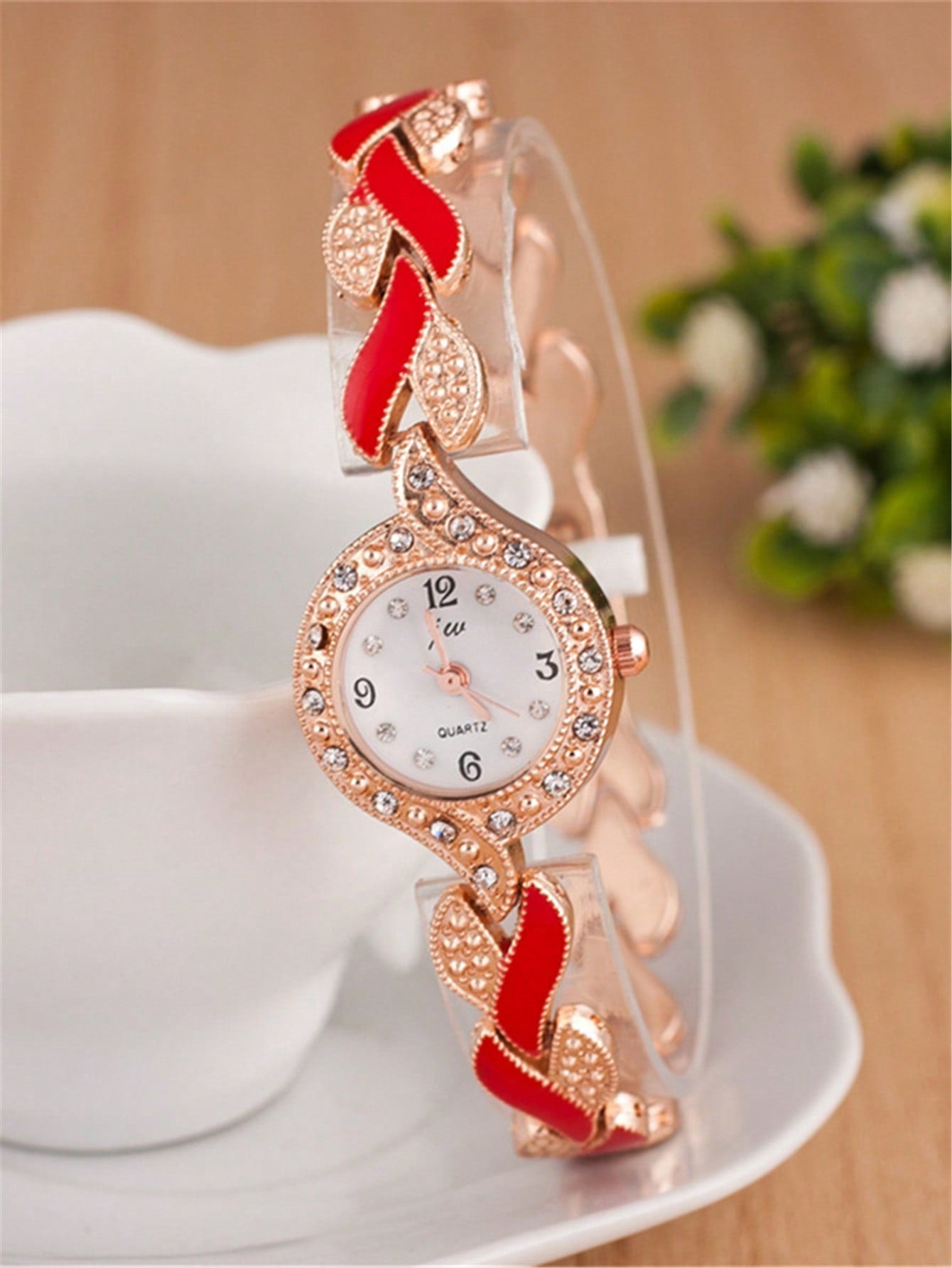 1pc Women Two Tone Heart Decor Stainless Steel Strap Glamorous Cubic Zirconia Decor Round Dial Quartz Watch & 4pcs Jewelry Set, For Daily Life