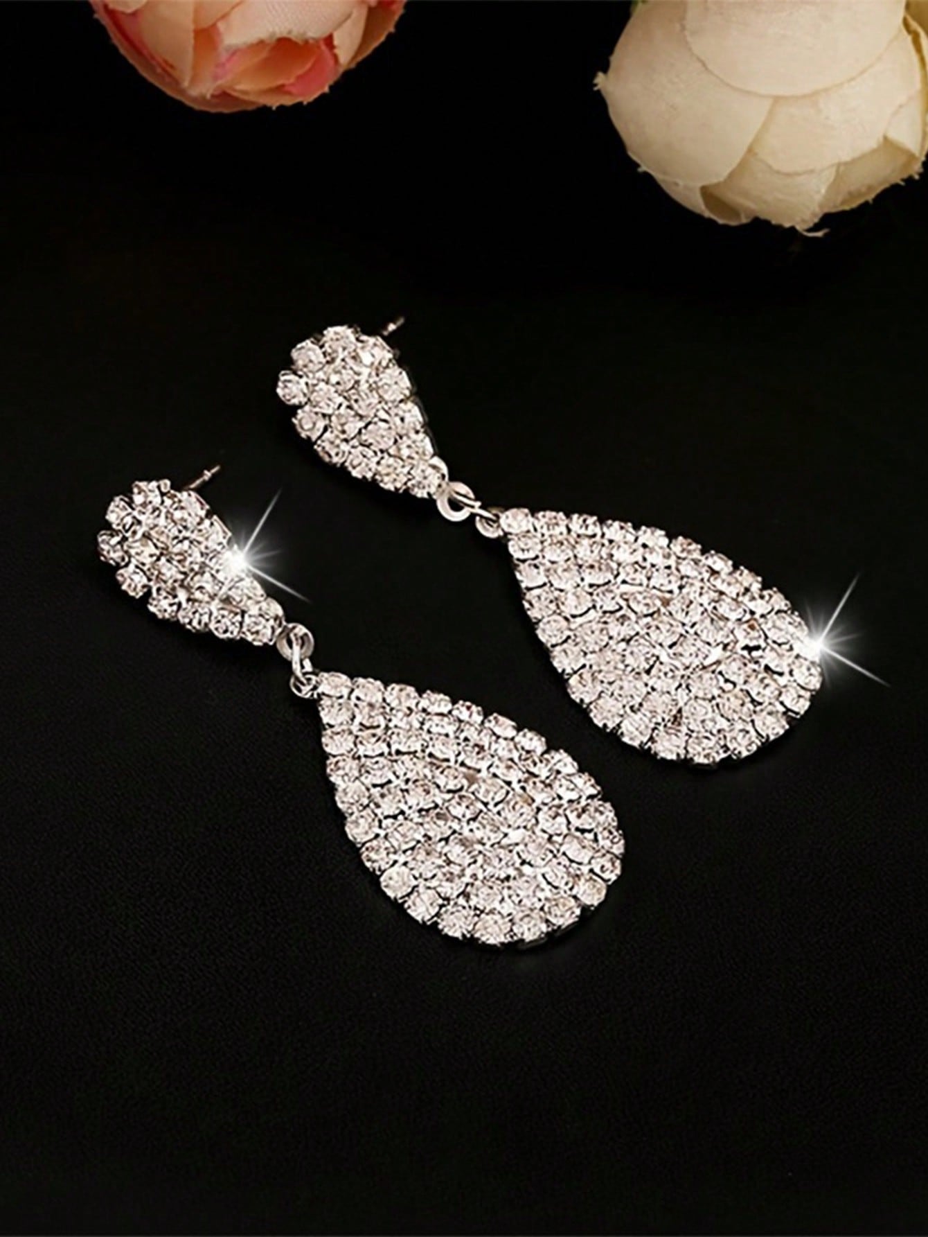 Rhinestone Decor Metal Tassel Drop Earrings Long Exaggerated Rhinestones Tassel Earrings Decor Gifts 1Pair