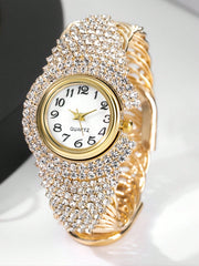 Rhinestone Decor Round Pointer Quartz Watch