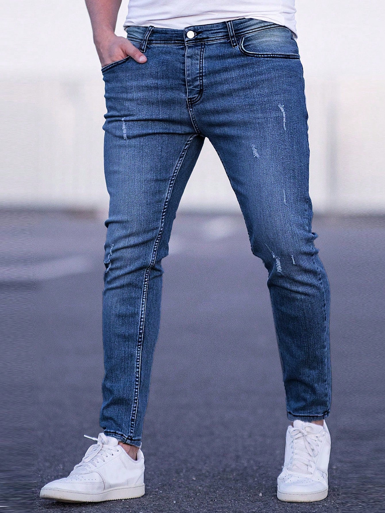 Manfinity Homme Men Cotton Ripped Frayed Cat Scratch Skinny Jeans