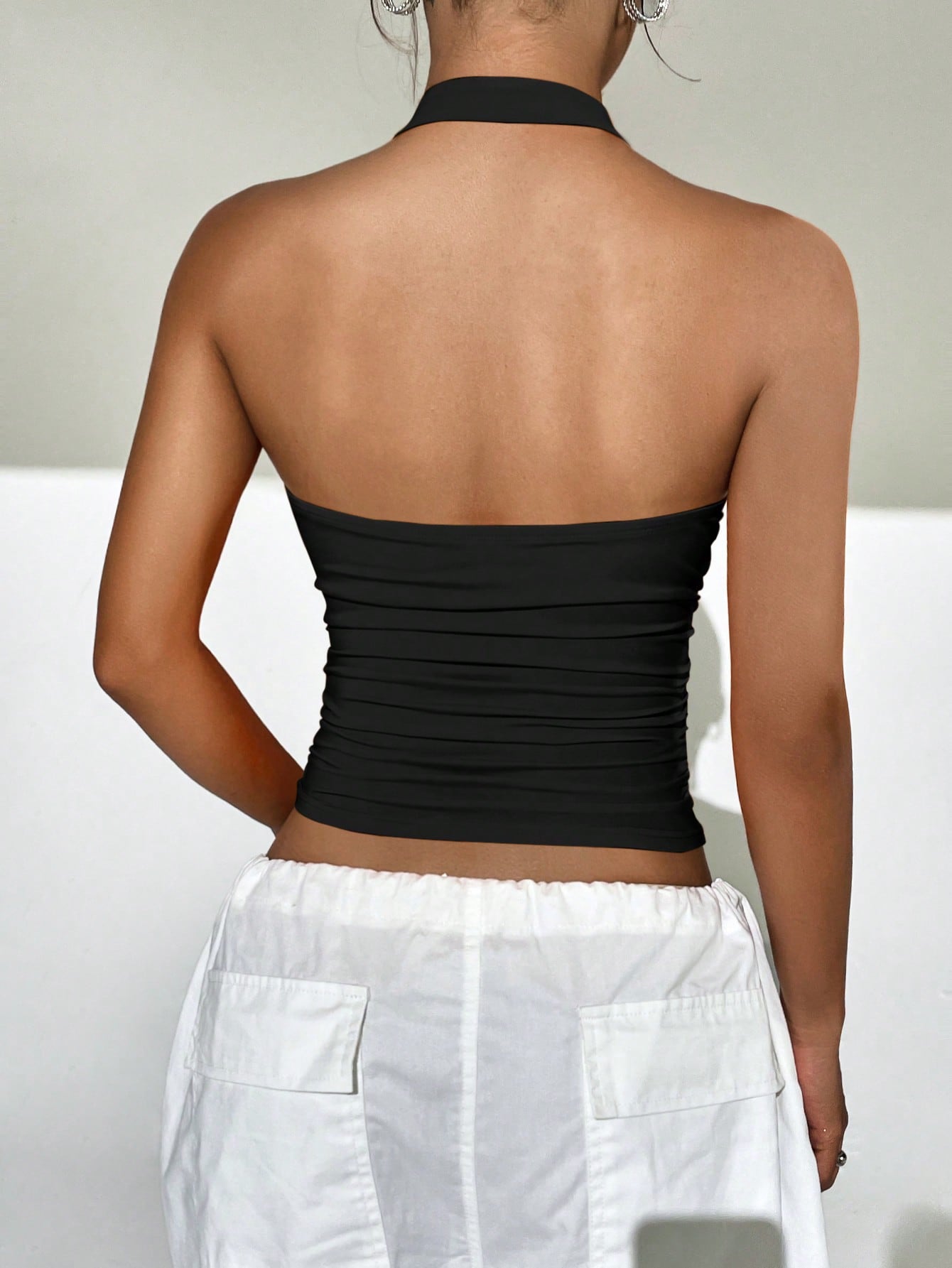 EZwear Solid Ruched Halter Top