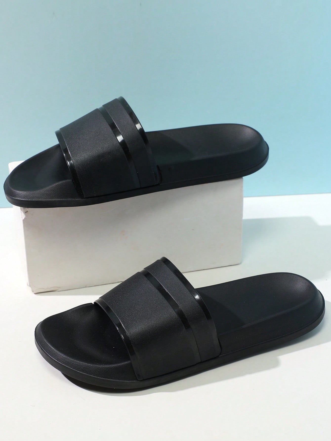 Men Minimalist Single Band Slides, Fashion Bathroom EVA Slides