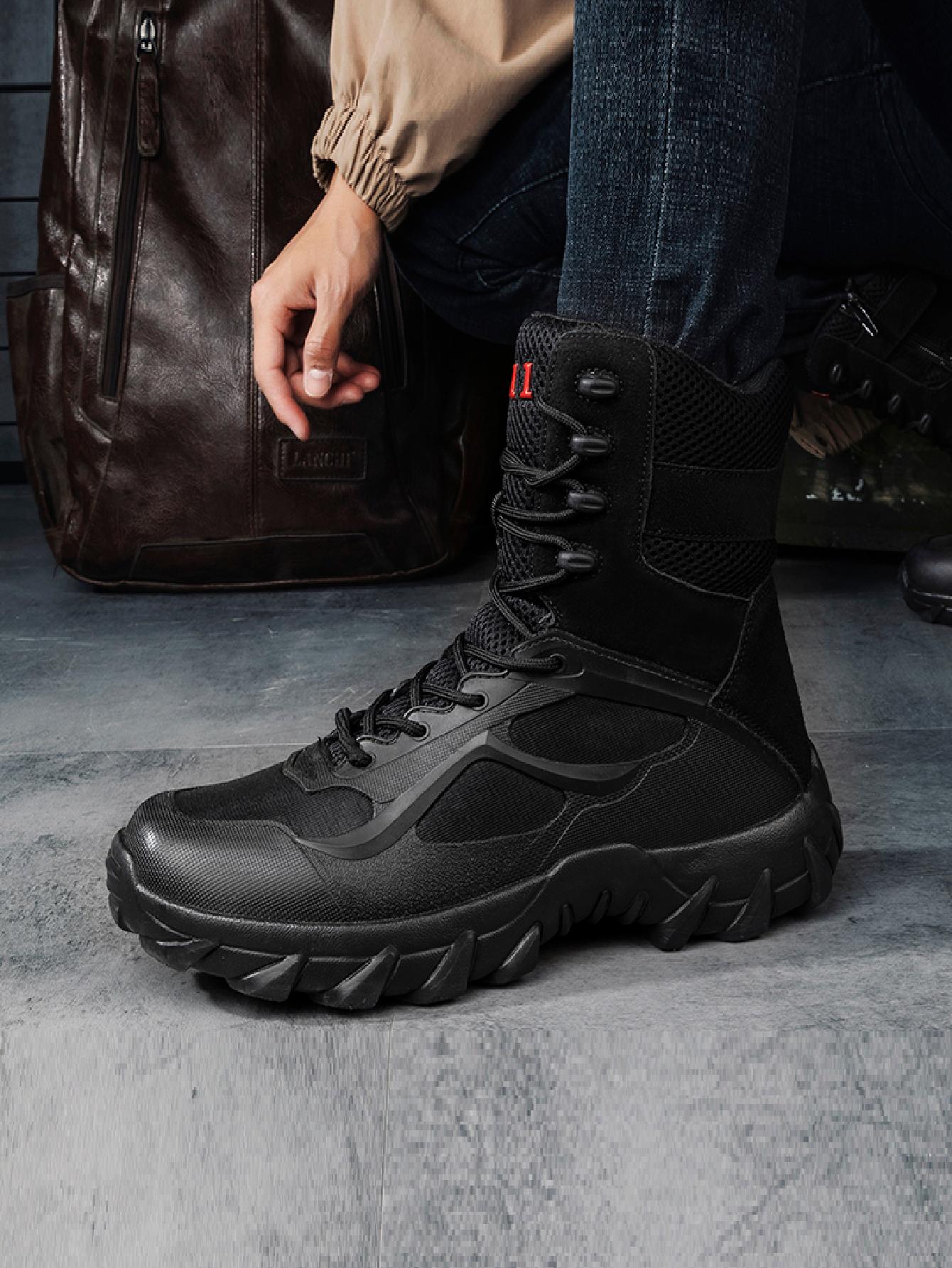 Cool Black Boots For Men, Lace-up Front Hiking Boots