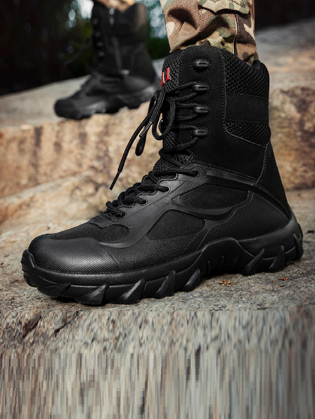 Cool Black Boots For Men, Lace-up Front Hiking Boots