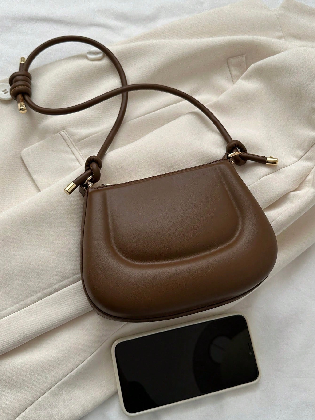 New women's mini shoulder bag simple solid color versatile small square bag Knotted Strap Shoulder Bag Solid Color Zipper Underarm Bag PU Leather Stylish Trendy Bag