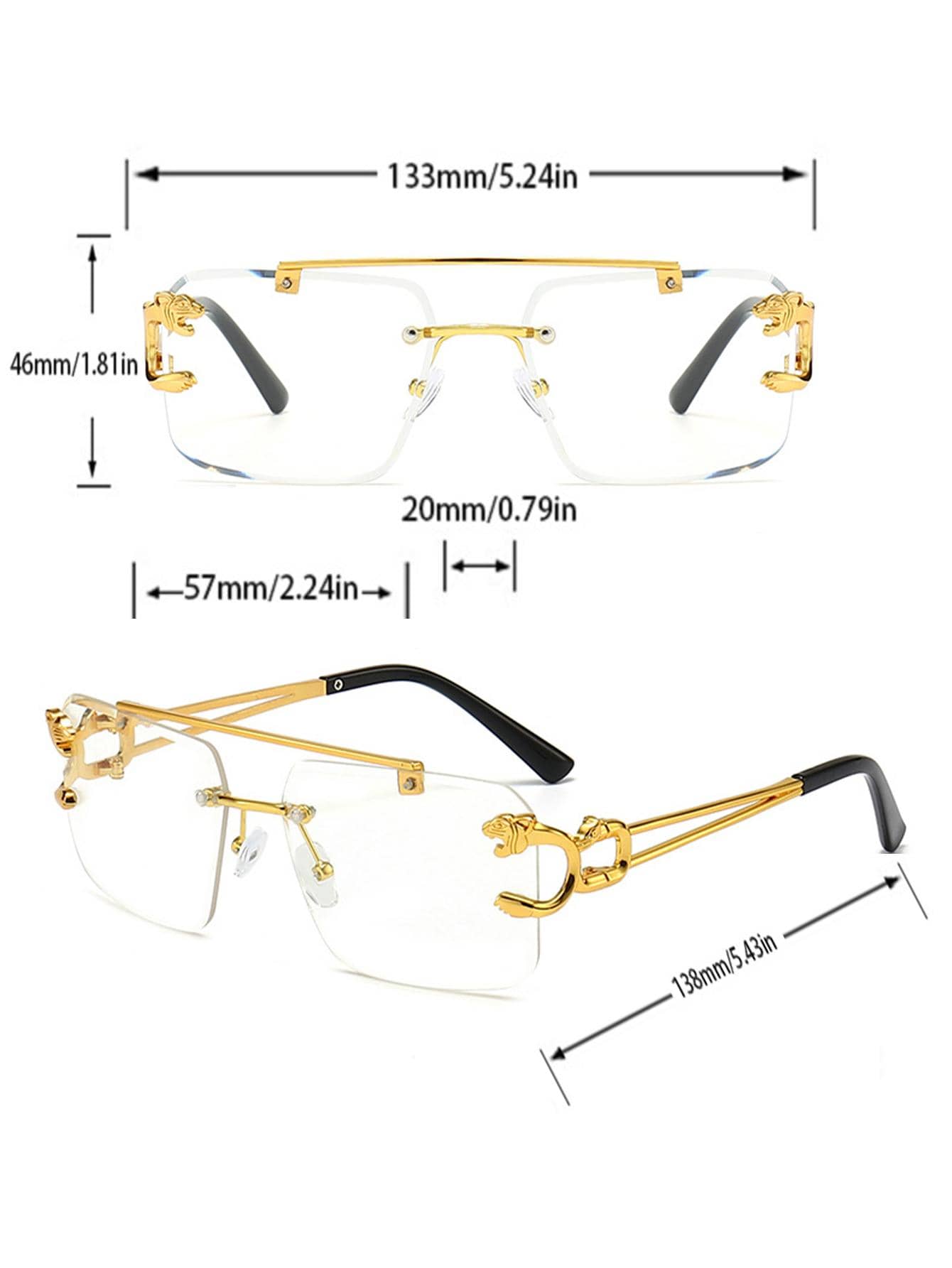 1pair Women Animal Decor Top Bar Rimless Boho Fashion Glasses For Daily Life