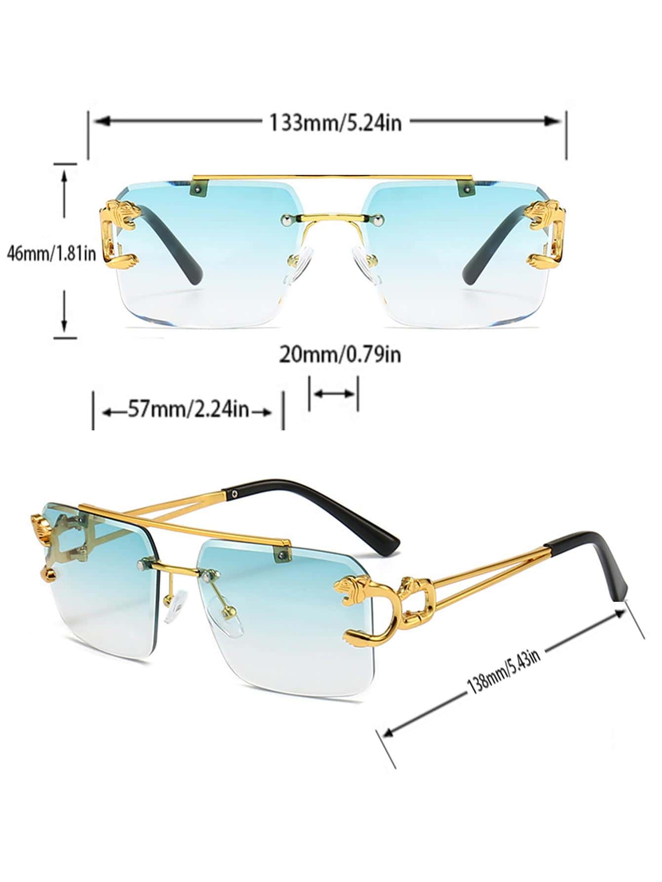 1pair Women Animal Decor Top Bar Rimless Boho Fashion Glasses For Daily Life