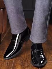 Men Metal Decor Dress Shoes, Leisure Black Dress Loafers