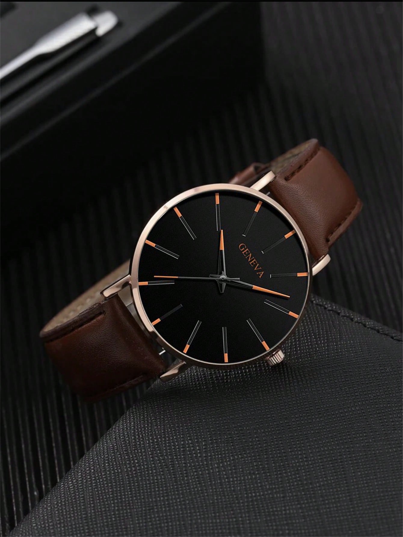 1pc Men Round Pointer Quartz Watch & 3pcs Bracelet