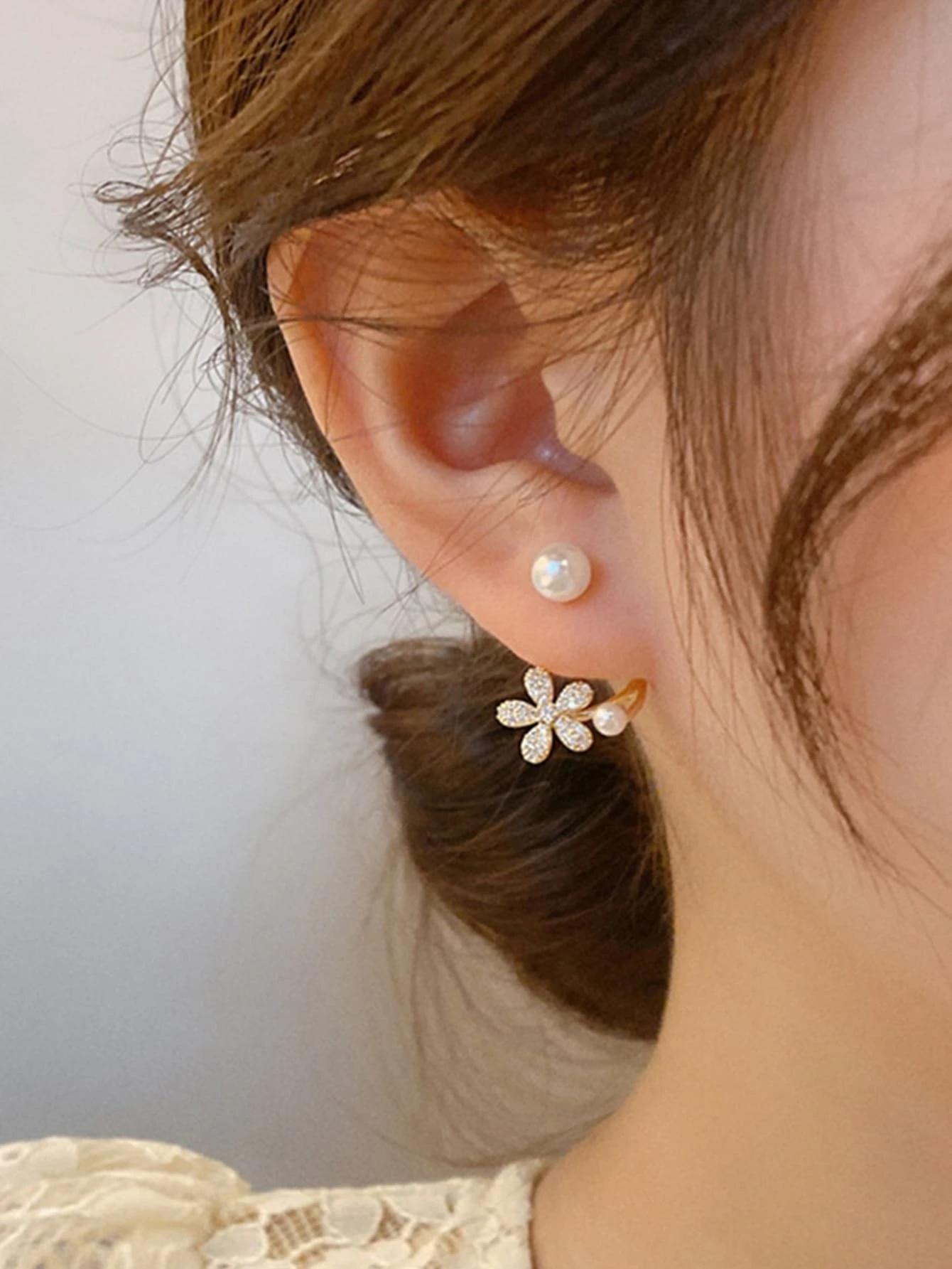 Rhinestone Fish Tail & Faux Pearl Decor Earring Jackets