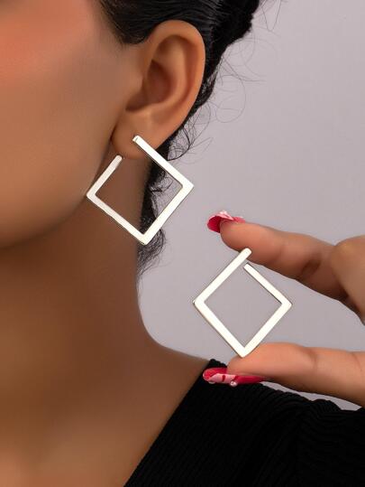 1pair Fashion Square Design Stud Earrings For Women For Daily Decoration