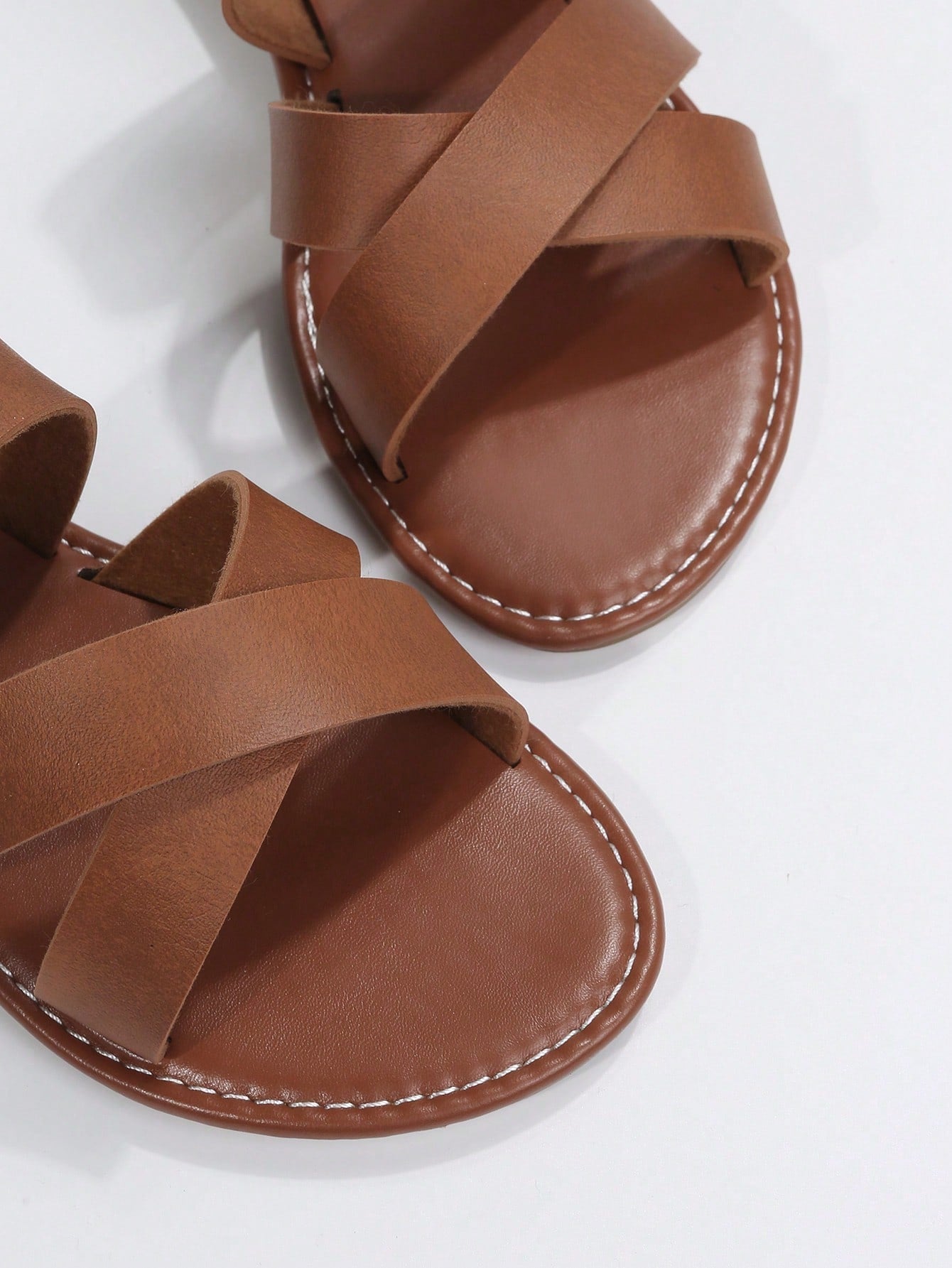 Elegant Brown Sandals For Women, Criss Cross Strap Slide Sandals