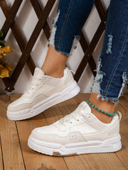 Women Colorblock Lace Up Front Skate Shoes, Sporty Outdoor Sneakers