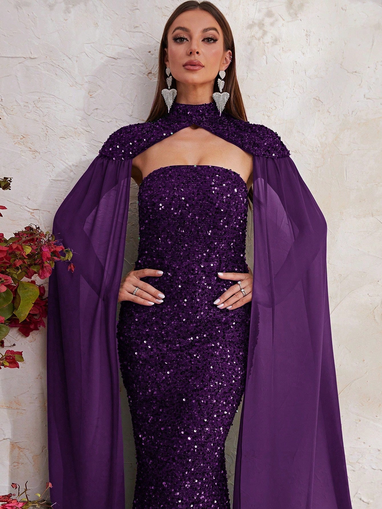 Giffniseti Mock Neck Sequin Formal Dress