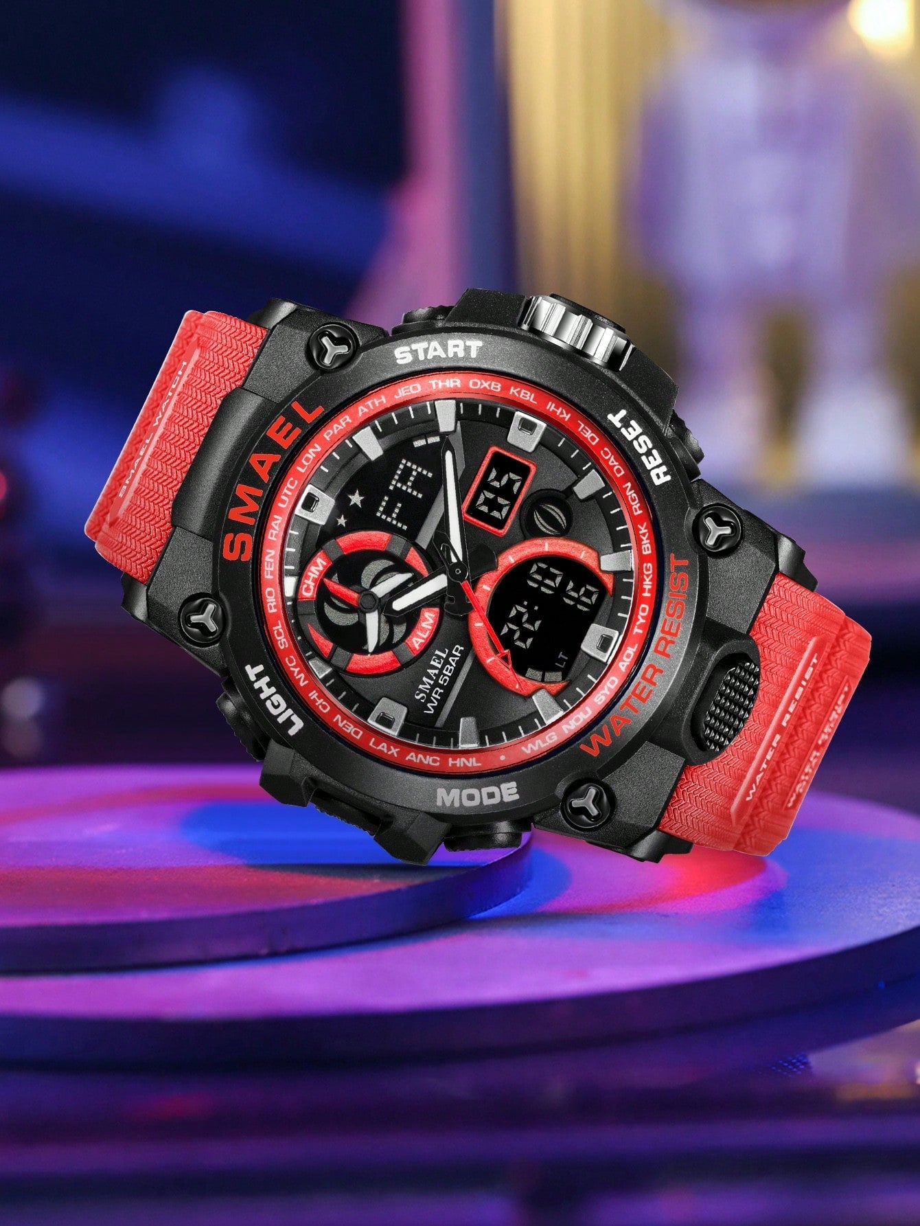 1pc Men's Alloy Dual Display Sport Watch