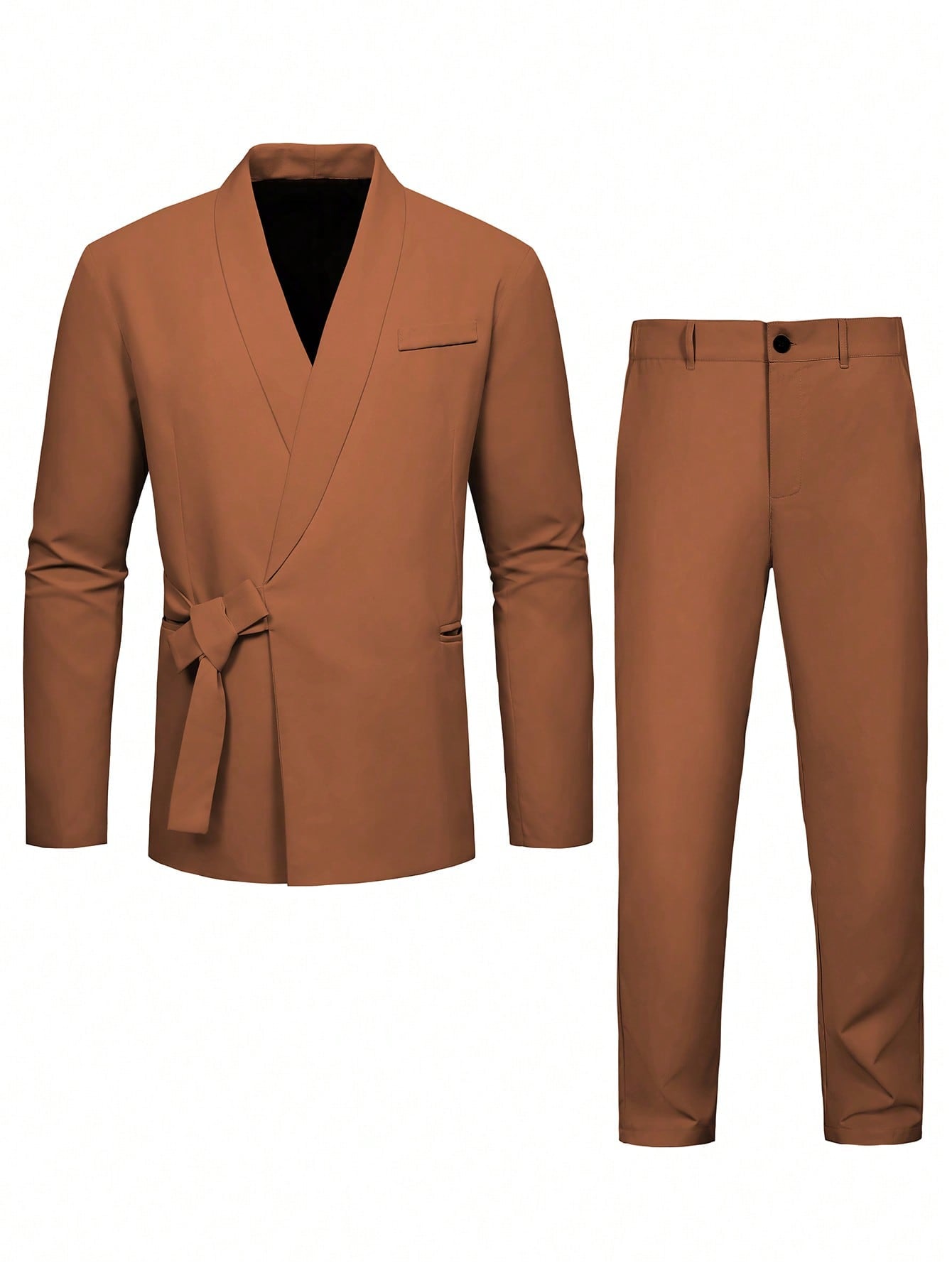 Manfinity Men Solid Knot Front Blazer & Suit Pants