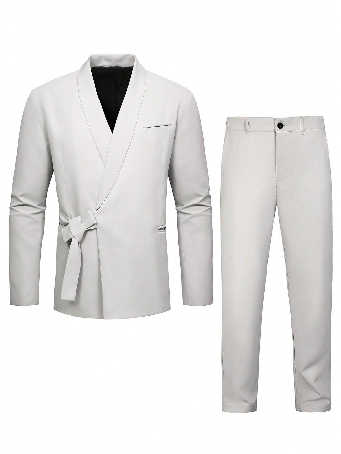 Manfinity Men Solid Knot Front Blazer & Suit Pants