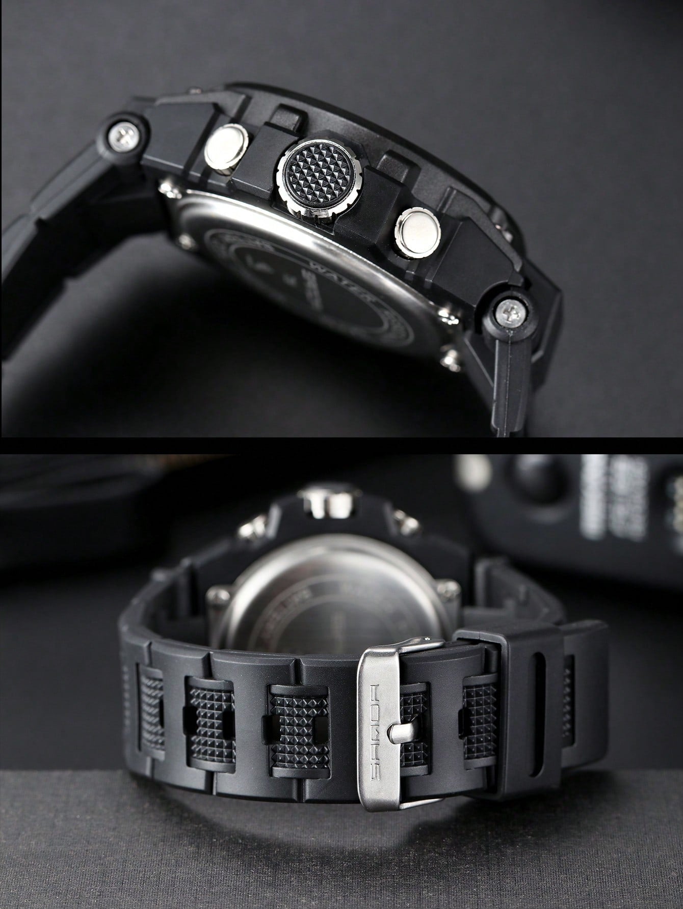 1pc Black TPU Strap Sporty Water Resistant Calendars Alarm Multi Time Zone Round Dial Digital Watch, For Daily Life