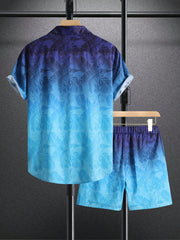 Manfinity RSRT Men Tropical Print Ombre Shirt & Shorts Set