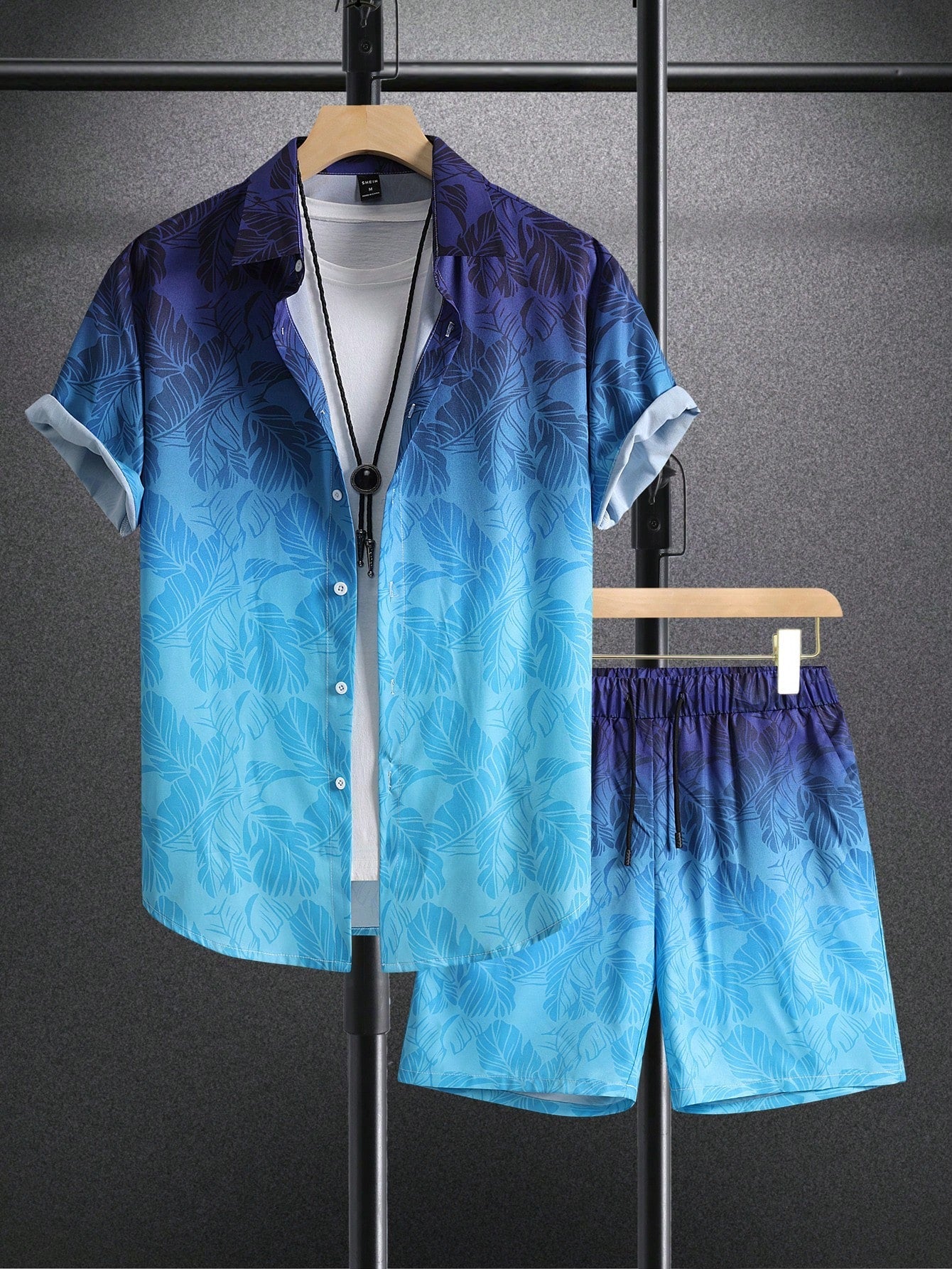 Manfinity RSRT Men Tropical Print Ombre Shirt & Shorts Set