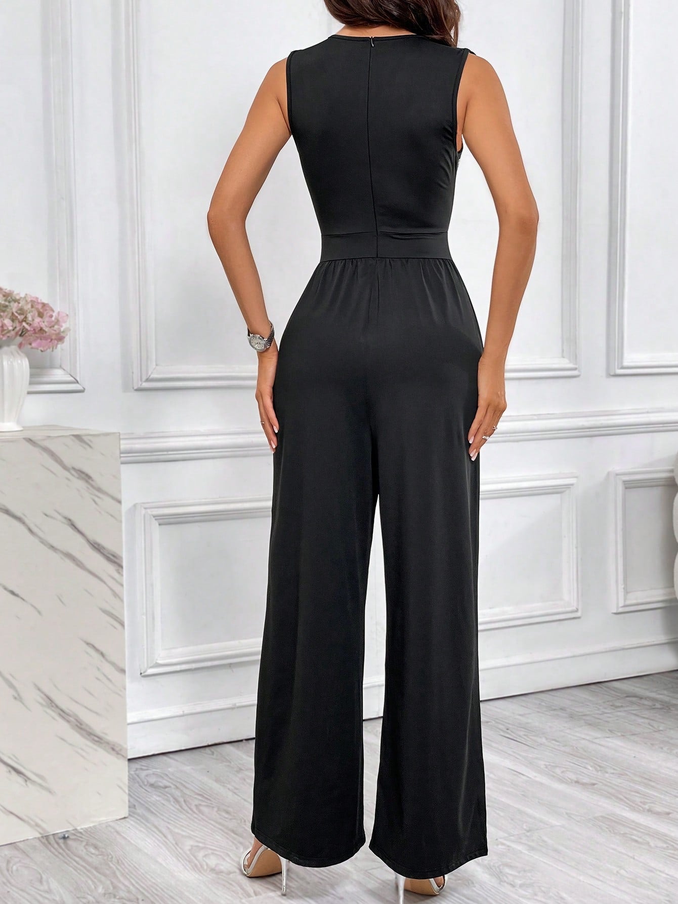 Privé Rhinestone Detail Wide Leg Jumpsuit