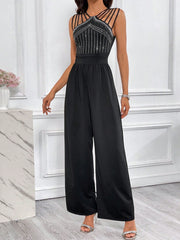 Privé Rhinestone Detail Wide Leg Jumpsuit