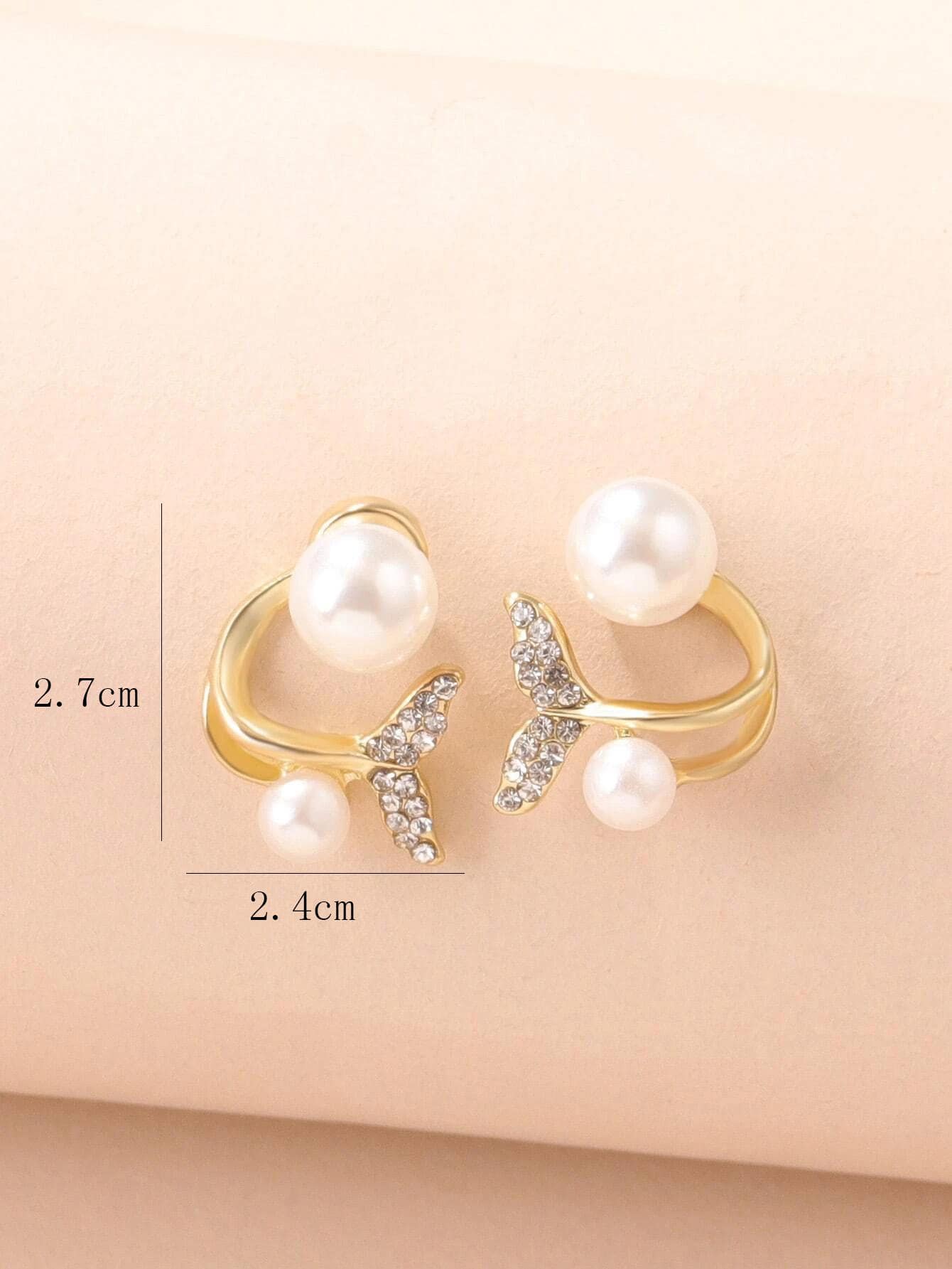 Rhinestone Fish Tail & Faux Pearl Decor Earring Jackets