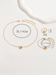 Fashionable Metal Wire Wrapped Three-piece Jewelry Set For Mature Workplace Style, Including 1pc Pendant Necklace, 1pc Pendant Bracelet And 1pc Ring