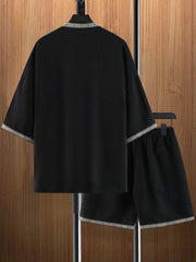 Manfinity RSRT Men Contrast Tape Trim Kimono & Drawstring Waist Shorts