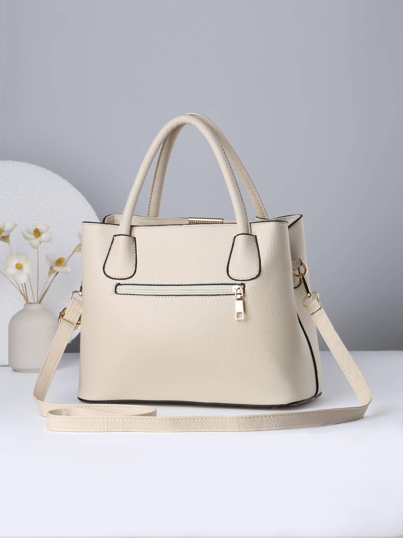 Simple Artificial Leather Handbag, Women's Elegant Crossbody Bag With Zipper Stylish, Litchi Embossed Top Handle Bag With Bag Charm, Mothers Day Gift For Mom White-collar Workers,Teacher Teacher's Day,Work ,Business,Commute For Teen Girls Women College St