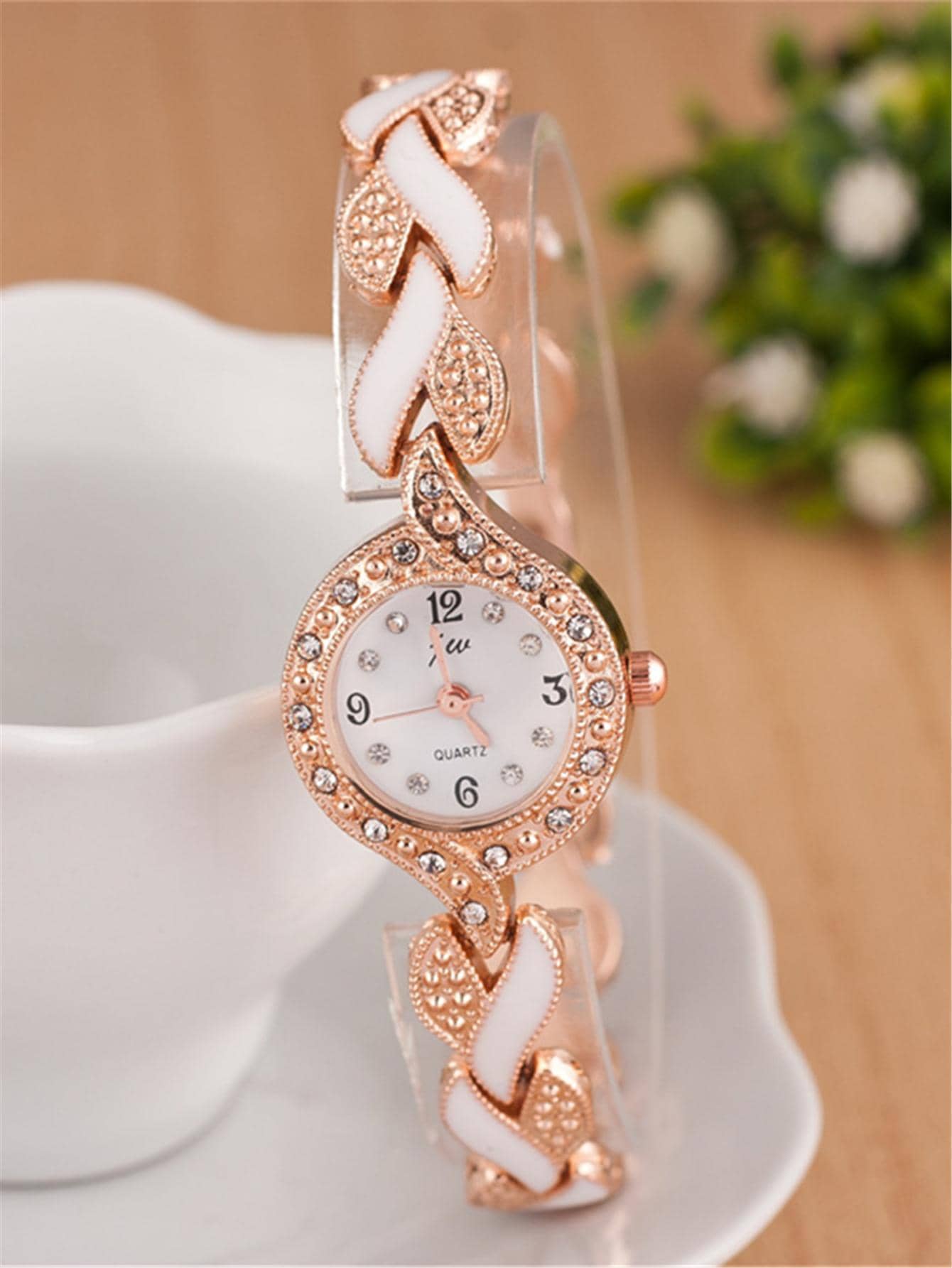 1pc Women Two Tone Heart Decor Stainless Steel Strap Glamorous Cubic Zirconia Decor Round Dial Quartz Watch & 4pcs Jewelry Set, For Daily Life