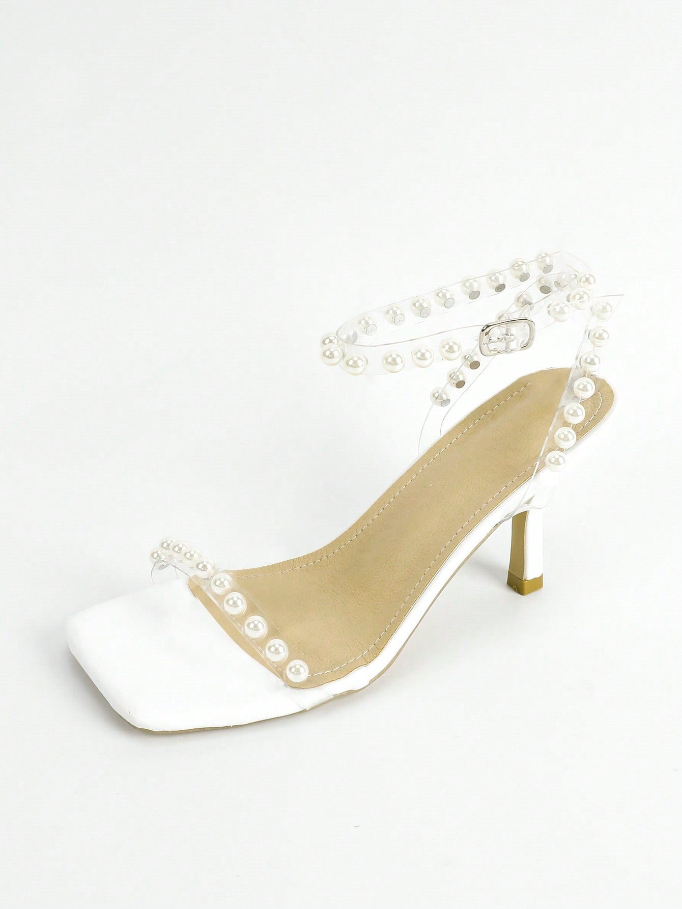 Fashionable Ankle Strap Sandals For Women, Faux Pearl Decor Stiletto Heeled Sandals