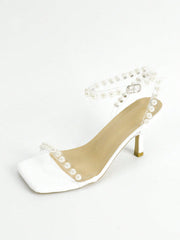 Fashionable Ankle Strap Sandals For Women, Faux Pearl Decor Stiletto Heeled Sandals