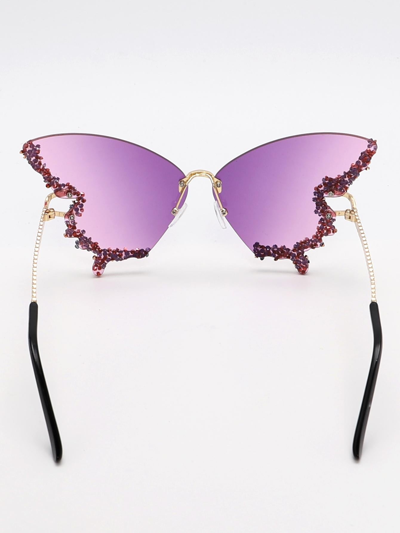 Rhinestone Decor Butterfly Design Fashion Glasses