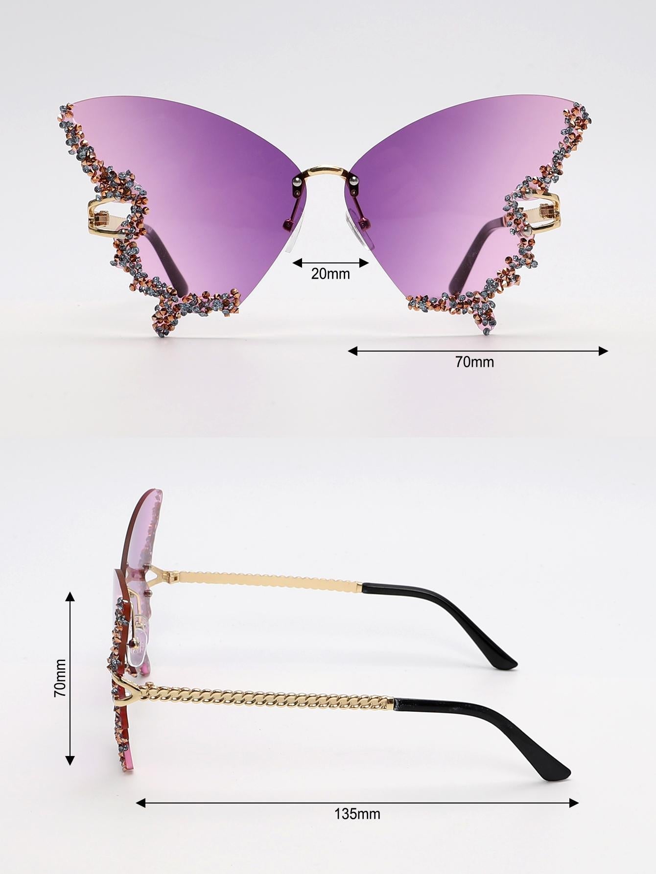 Rhinestone Decor Butterfly Design Fashion Glasses